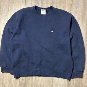 Vintage Nike 90s Y2K Navy Blue Mini Swoosh Crewneck Sweatshirt Size Large